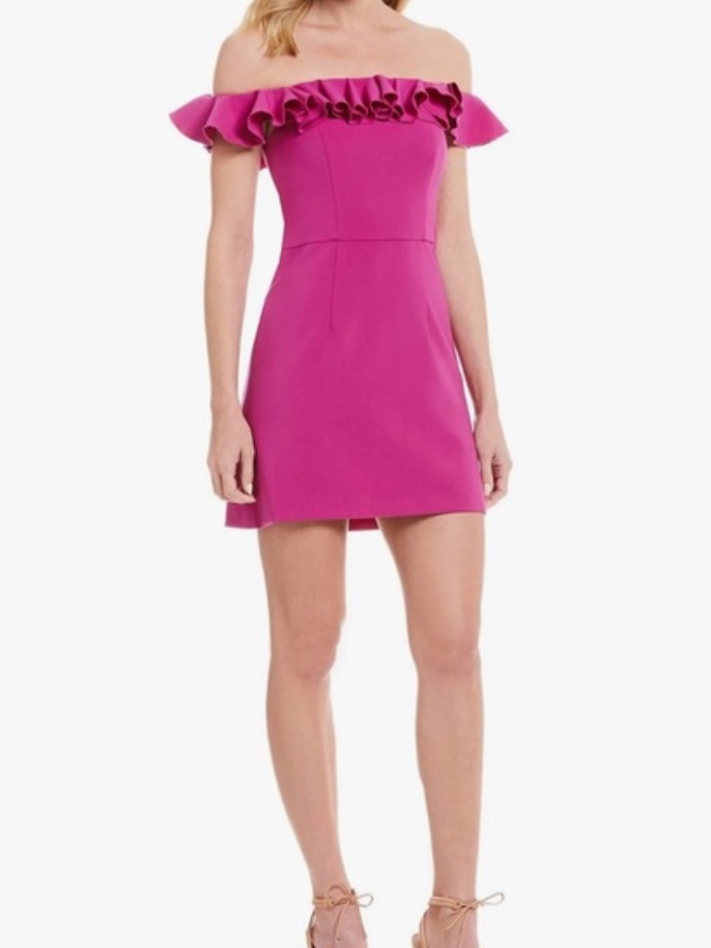 French Connection Fuchsia Ruffle-Trim Mini Dress